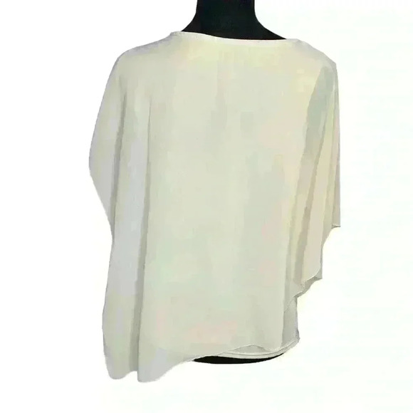 Tianxuan Beige Top Asymmetrical Sleeve. Sheer Overlay. - Picture 2 of 5